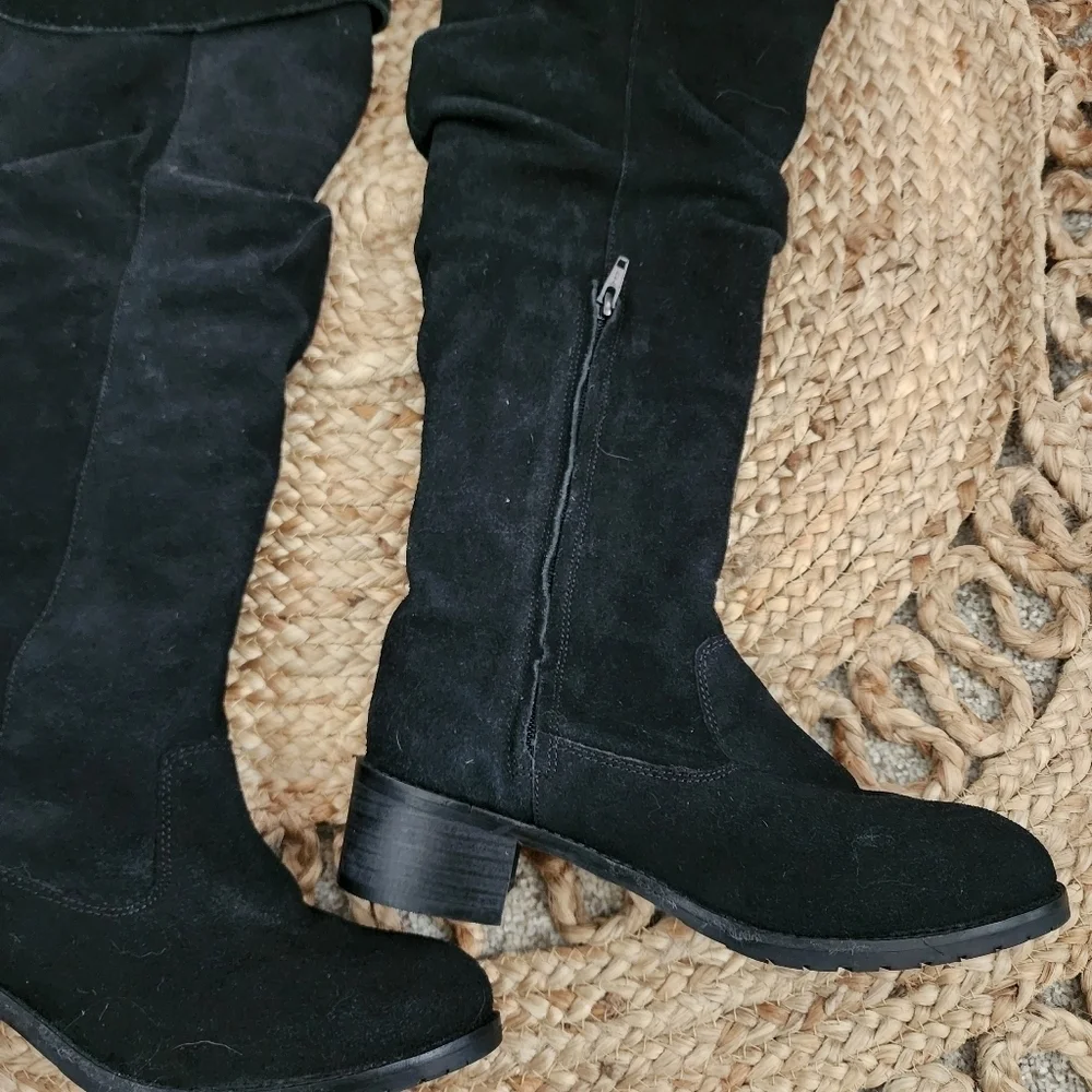 Matisse Cabriolet Leather Black Knee High Round Toe Zip Boots Minimalist 7.5 NEW